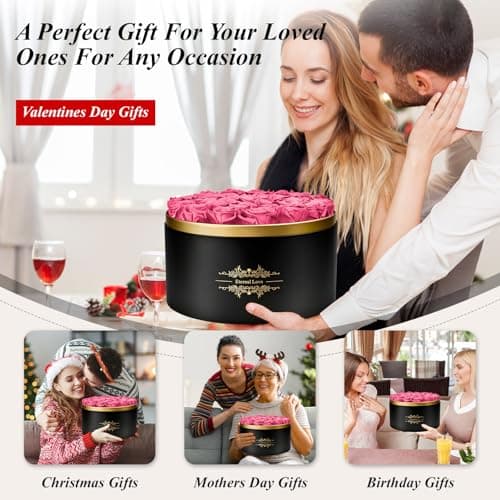Jibeufi 33 Preserved Flowers Rose Forever Gifts for Her, Forever Roses in a Box for Women Delivery Prime Birthday Anniversary, for Women, Mom, Girl Friend (Pink) - Thumbnail 6