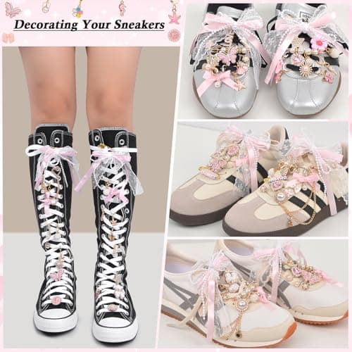 yuboo 258 Pcs Pink Shoe Charms for Sneakers-Pink Bow Pearl Lace Letter Bear Butterfly Jewelry Pins Junk Socks Charm Set, Stylish DIY Shoe Decorative Sneaker Charms for Laces, Shoes, Bags, Socks, Hat - Thumbnail 4