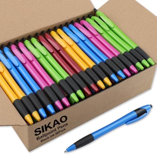 Sikao Pens Bulk, 60 Pack Gripped Slimster Ballpoint Pens Black Ink 1.0mm Medium Point Smooth Writing, Click Pens with Comfort Grip for Teachers, Students, Restaurant Servers, School & Office Use - Image 1