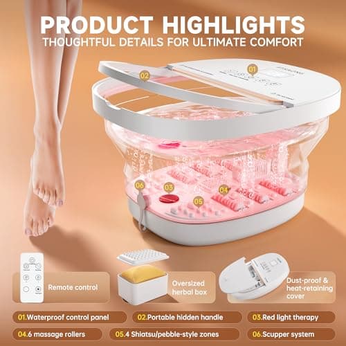FTSAONG Collapasible Foot Spa Bath Massager with Heat, Pedicure Foot Spa with Bubbles and Jets/Timer/Temperature Control, Feet Soak Tub for Home, Office, Relaxation and Stress Relief (White) - Thumbnail 3