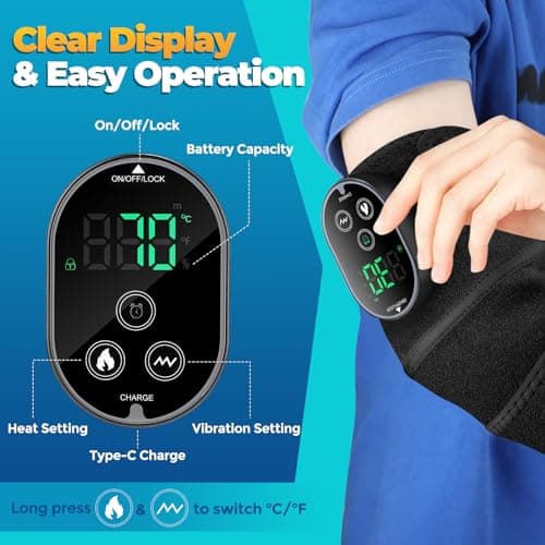 Cordless Heated Knee Massager with Vibration, FSA Eligible HSA, Heated Knee Brace Wrap Heating Shoulder Brace Support Wrap for Knee Elbow, Heating Pad with 6 Heating Levels, 3 Massage Modes&Timer - Thumbnail 2