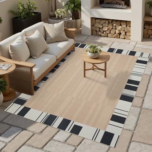 Latte&Fog Modern Easy Jute 4x6 Rug, Washable Outdoor Patio Rug for Living Room, Beige Cream Contemporary Non Slip Natural Indoor Carpet for Bedroom Backyard Office Dining Room - Image 1