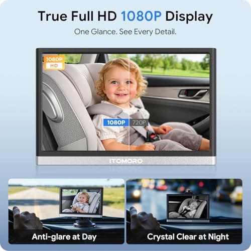 Itomoro 2026 New Upgraded Baby Car Camera, 1080P HD Car Camera for Baby with 4.3 Inch Display, Rear Facing Car Baby Monitor with Infrared Night Vision, Wide Angle View, Easy Install, Silver & Black - Thumbnail 4
