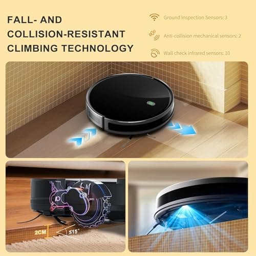 RJHVS Robot Vacuum and Mop Combo, 2 in 1 Robotic Vacuum Cleaner, 3500 Pa Suction, 120 Min Max, Super Thin, Quiet, App & Remote Control, Ideal for Hard Floor, Hair, Pet Fur, Self-Charge - Thumbnail 5