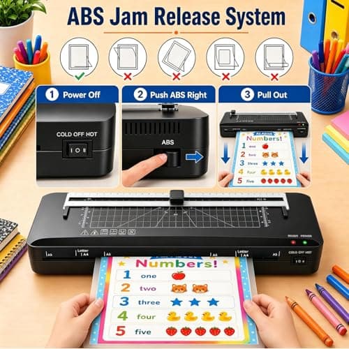 Laminator, A3 Laminator Machine with Built-in Trimmer, 70 Seconds Quick Warm-Up, Cold and Thermal Laminating with 50 Sheets, NTC Technology for Home Office School (A3+50pics) - Thumbnail 6