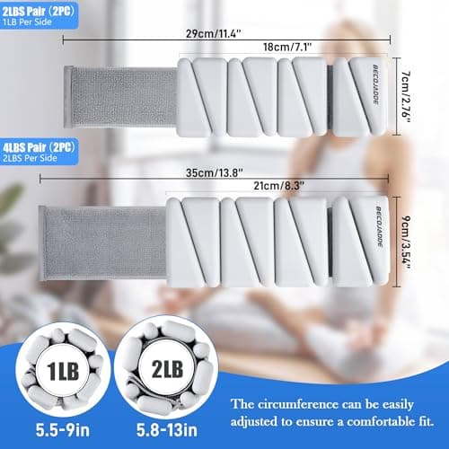 BECOJADDE Ankle Weights for Women Wrist Weights Set of 2 (2 lb Each) Adjustable Arm Leg Weight for Womens Men Suitable for Walking Swimming Running Pilates Yoga Gym, Grayish White - Thumbnail 6