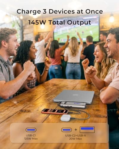 2026 FIFA Licensed 190W 20000mAh Power Bank for Laptop Portable Charger,3-Port USB-C PD Fast Charging Battery Pack with Built-in USB-C Cable for MacBook,Cell Phones,iPhone,iPad,Android,Samsung - Thumbnail 2