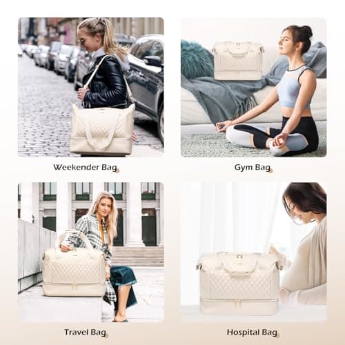 MDODO Travel Duffel Bag for Women Weekender Overnight with Wet Pocket Shoes Compartment Carry on Tote Duffle Bag for Business, Trips, Travel, Sports, Gym, Yoga, Hospital, 3 Pcs Set, 43L, Beige - Thumbnail 5