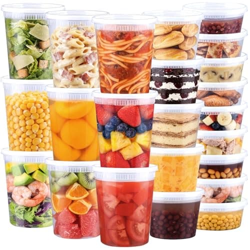 BYSNOW 60 Sets Deli Containers with Lids, 32/16/8 oz X 20 Set Each, Leak-Proof & BPA Free Airtight Stackable Takeout Plastic Food Storage Containers, Freezer/Microwave/Dishwasher Safe - Image 1