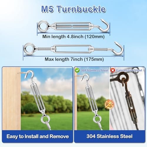 TooTaci Turnbuckle Wire Tensioner Kit, 100ft 1/16 Vinyl Coated Stainless Steel Wire Rope Cable with M5 Turnbuckles for Curtain, Garden Trellis, Picture, String Lights Hanging, Climbing Plants Outdoor - Thumbnail 4