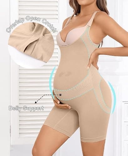 Y25D Women's Maternity Bodysuit Seamless Pregnancy Shapewear Shorts Under Dresses Belly Support Nude Medium - Thumbnail 3