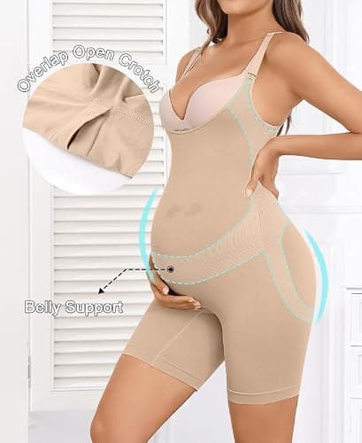 Y25D Women's Maternity Bodysuit Seamless Pregnancy Shapewear Shorts Under Dresses Belly Support Nude Medium - Thumbnail 3