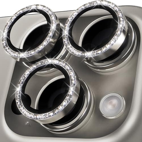 YWXTW Designed for iPhone 16 Pro/iPhone 16 Pro Max Camera Lens Protector Bling, [New Glitter Design] Individual Metal Tempered Glass Camera Cover Accessories Case Friendly (Natural Titanium) - Image 1