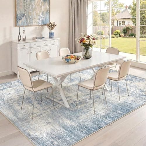Syrlfar 8x10 Area Rug Living Room Rugs - Washable Rug Large Modern Abstract Soft Thin Carpets Indoor Floor No Slip Vintage Carpet for Bedroom Under Dining Table Nursery Home Office Decor Blue - Thumbnail 4