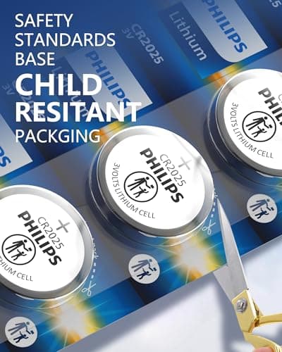 Philips CR2025 3V Lithium Coin Battery (20 Pack) | 10-Year Shelf Life, Stable Power Output, Child-Safe Packaging | works with Key Fobs, Smart Locks & Household Devices - Thumbnail 2