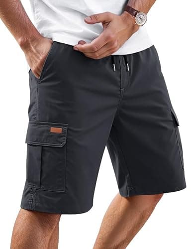 AUSELILY MEN Mens Cargo Shorts Drawstring 9 inch Casual Outdoor Work Relaxed Fit with Pockets Dark Gray M - Image 1