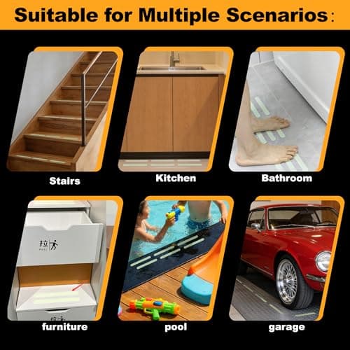 Glow in The Dark Anti Slip Strips – Soft-Texture Safety Tape for Stairs & Floors, Pre-Cut Narrow Strips with Adhesive Backing, Waterproof (0.78" W × 6.5" L) × 36 PCS - Thumbnail 5