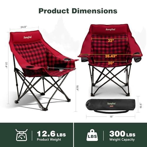 SUNNYFEEL Heavy Duty Camping Chairs for Adults Portable Oversized Folding Chair with Side Pockets & Cup Holde for Fishing,Trip,Picnic,Lawn,Concert Outdoor, Carry Bag Included - Thumbnail 3