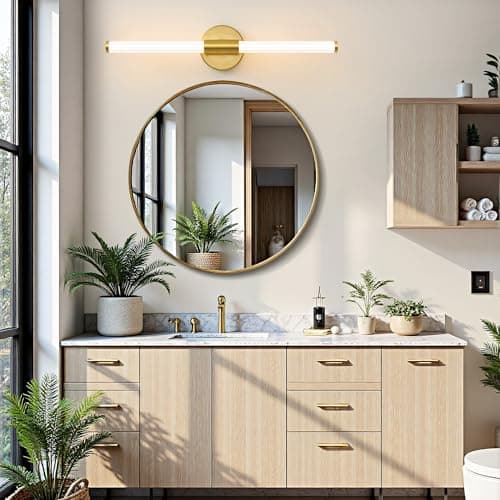 LED Bathroom Light Fixtures, Gold Vanity Lights for Bathroom, 360° Full Lighting Dimmable LED 23 inch Vanity Light Bar Over Mirror, Hardwired Modern Wall Sconce Warm White for Bedroom Living Room - Thumbnail 4