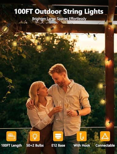 Kivonfa 100FT LED Outdoor String Lights, G40 Globe Christmas String Lights Waterproof with 50 Warm White Bulbs & 2 Spare, Connectable Hanging Lights for Patio Backyard Porch Christmas Party Decor - Thumbnail 2