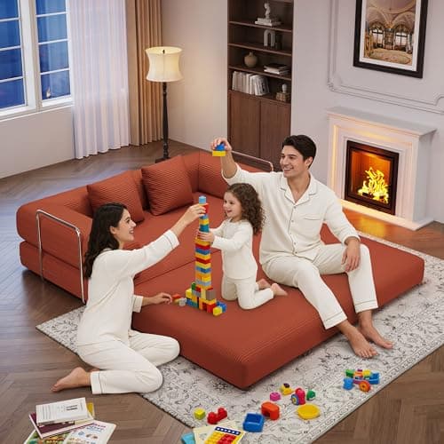59.0 Inch Convertible Sofa Bed, 4-in-1Futon Sofas Bed Pull Out Sleeper Couch, Modern Deep Seat Sofa for Living Room, Corduroy Boneless Couches for Bedroom, Apartment, No Assembly, Orange, 59" 2 Seat - Thumbnail 4