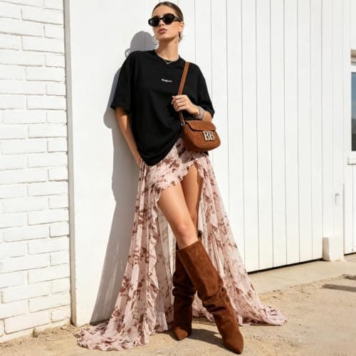 COMFITORIA Womens Knee High Boots, Fold Over Shark Boots Stiletto Heels Slouchy Long Boot Pointed Toe Thigh High Dress Shoes Sexy Fashion Tall Boot for Women with Zipper, Brownsuede, 9 - Thumbnail 3