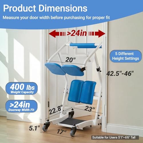 Sit to Stand Lift for Elderly with Wheels, One-Step Stand Assist Aid, Muscle Building, Patient Lift Transfer Chair for Home Care, Elderly Lift Assist Devices for Seniors Adults Disabled, 400 lbs - Thumbnail 5