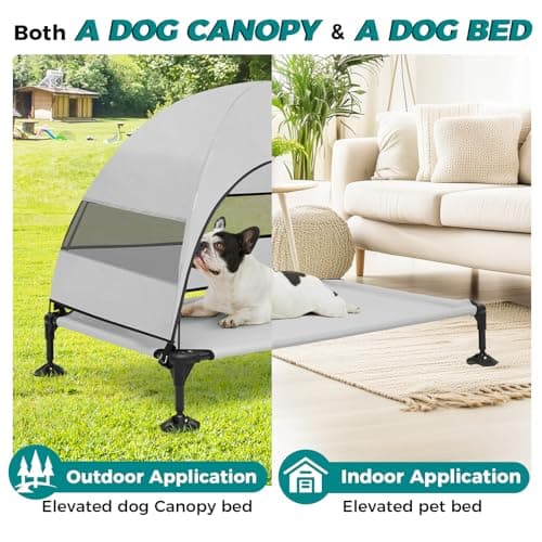Libbipaw Windproof Elevated Dog Bed with Canopy & Stakes, 3-Sided 90% UV Block, Chew-Proof Teslin Mesh Mat for Large Dogs up to 150lbs(Grey Large) - Thumbnail 5