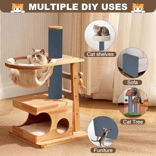Cat Scratch Furniture Protector, 157.4"x15.8" Cat Scratching Mat, Trimmable Self-Adhesive Cats Claws Scratch Pads, DIY Carpet Mat Replacement for Cats Tree, Cats Wall Shelves, Grey - Thumbnail 5