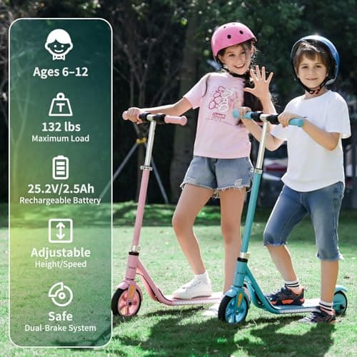 Electric Scooter for Kids Ages 6-12, 150W Hub Motor, Colorful Lights, LED Display, Dual Brake System, 4 Height Adjustable Electric Scooter, Best Gifts for Kids, Pink - Thumbnail 2