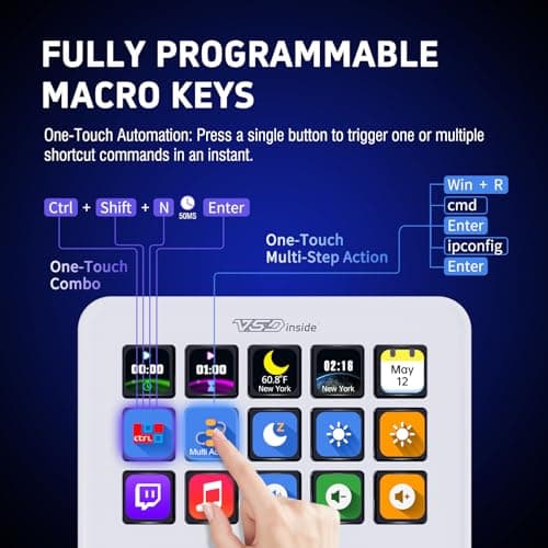 VSDINSIDE Macro Keypad, Stream Controller Deck Gaming Streaming Shortcut Keyboard, 18 Programmable Keys Customizable Visual AI Pad USB Soundboard for OBS, YouTube, Desk Office Setup, Laptop, PC, Mac - Thumbnail 2