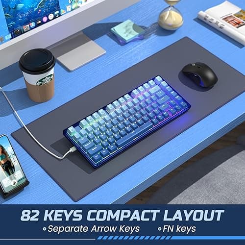 RisoPhy 60 Percent Mechanical Gaming Keyboard - 82 Keys Hot Swappable, Linear Silent Red Switches, Blue PBT Keycaps, Compact Mini RGB Led Backlit Wired, Pro Driver Supported - Thumbnail 6