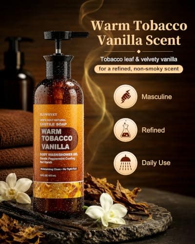 FLOWHYET Men’s Natural Tobacco Vanilla Castile Soap Liquid Body Wash - Thumbnail 2