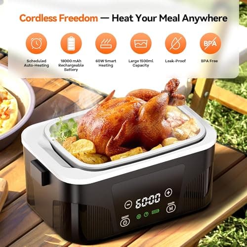 DOLOPL Cordless Electric Lunch Box for Adults, Portable Rechargeable Heated Lunch Box with Scheduled Heating, 6-Cup Leak-Proof Design, Bonus Ice Pack & Insulated Bag for Work, Travel, Office - Thumbnail 2