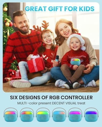 Mini Karaoke Machine for Kids, Toy for Girls Portable Bluetooth Speaker with 2 Wireless Microphones, Fashion Toy Gifts for Christmas Birthday, for 3 4 5 6 7 8+ Year Old Girls Gifts(Blue) - Thumbnail 3