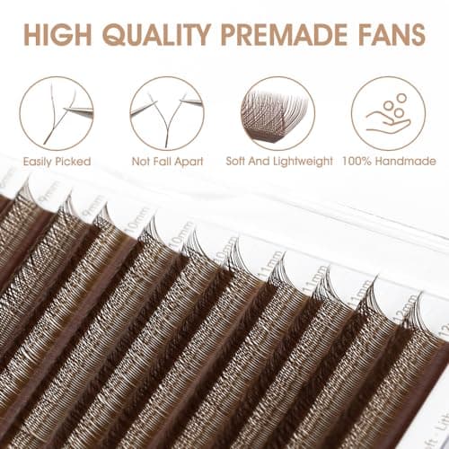 NATUHANA 4D YY Eyelash Extension Colored 0.07mm C Curl 8-14mm Mixed Tray Premade Fan 2D Y Shape Volume Lash 12 Rows Color Lashes (8-14 MIX, Brown, 0.07 C) - Thumbnail 4