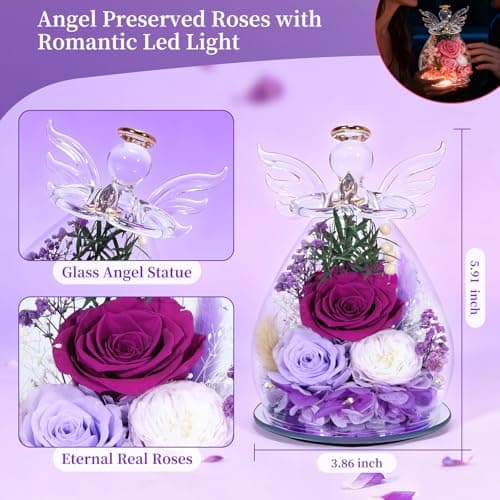 Gifts for Women Preserved Rose Forever Flower Eternal Roses in Glass Angel Figurines Fresh Flowers for Delivery Prime Christmas Birthday Gift for Mom Her Wife Grandma on Valentines Day Anniversary - Thumbnail 2