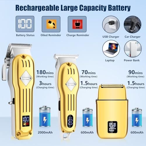 SUNNOW Hair Clippers Professional Cordless for Men, Beard Trimmer Hair Trimmer Electric Foil Shavers Razor Kit, Rechargeable Hair Cut Machines Men's Beard Grooming Kit for Home, Barber - Thumbnail 5