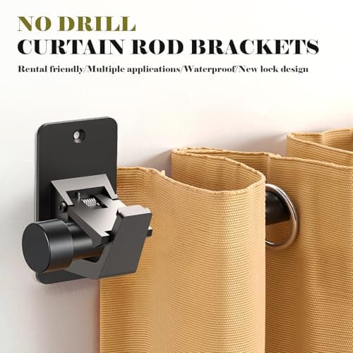 No Drill Curtain Rod Brackets, Universal Curtain Rod Holder, 2 Pack Self Adhesive Curtain Rod Bracket Heavy Duty 30 LB, Nail Free Curtain Rod Bracket for Bathroom, Bedroom, Livingroom, Kitchen, Black - Thumbnail 3