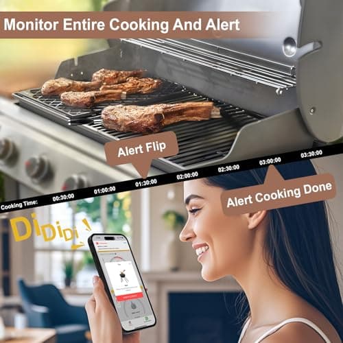BBQOVN Smart Wireless Meat Thermometer,WiFi Unlimited Range Sub-1G (10X Stronger Than Bluetooth) 7 NIST-Certified Sensors ±0.5°F Accuracy with Smart Base for BBQ (Honey Bamboo, 1PACK) - Thumbnail 5