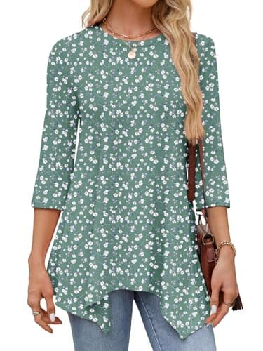 JUSTFASHIONNOW Womens Blouses Dressy Casual 3/4 Sleeve Tops for Women Trendy Spring Floral Printed Shirts for Women Fashion Clothes Outfits（Floral Blue，Small - Thumbnail 4
