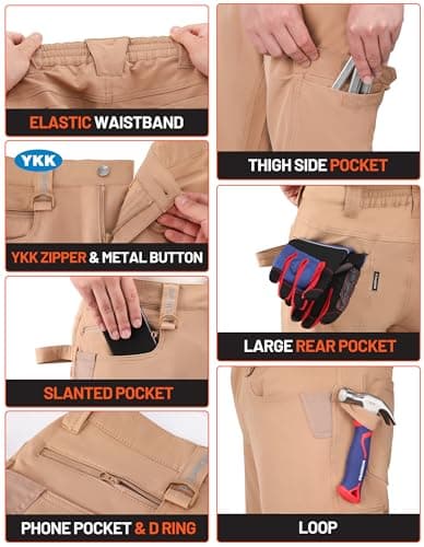 DURAWERK Men's 4-Way Stretch Cargo Pants, Work Pants, Durable Tactical Pants, Lightweight EDC Hiking Pants, Multi Pockets Hunting Pants for Outdoor Traveling Camping Fishing (Khaki, 32WX32L) - Thumbnail 5