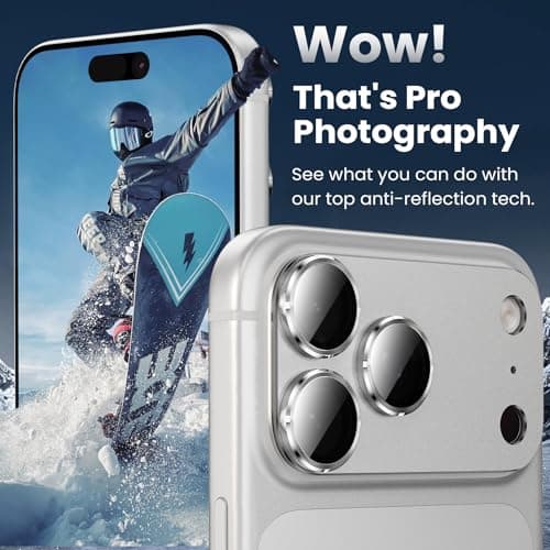 YWXTW Designed for iPhone 17 Pro Max Camera Lens Protector, [1:1 Perfect Fit] Full Coverage Matte Metal Tempered Glass Camera Screen Cover Accessories, Case Friendly (Silver, iPhone 17 Pro Max) - Thumbnail 4