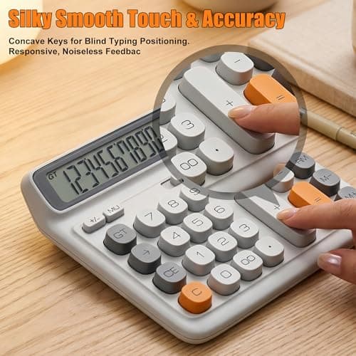 Niodel 12-Digit Desktop Calculator, Modern Color-Clash Aesthetic Design, Dual Power (Solar & Battery), Ergonomic Tilted Large LCD Display for Office, School and Accounting (Silver) - Thumbnail 4