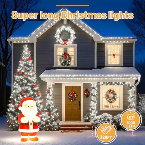 Domolli Christmas Lights 1000 LED 328 FT, Waterproof Christmastree Lights with 8 Modes, Remote Control 3 Timers & Memory Function Xmas Decorations for House and Holiday (Cool White) - Thumbnail 2