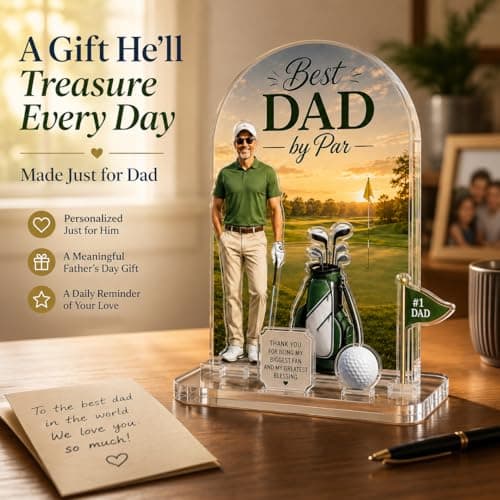 Personalized Acrylic Plaque with Photo, Custom Father’s Day Gift for Dad, First Father’s Day Keepsake, Personalized Acrylic Stand for Dad Husband Grandpa (Golf) - Thumbnail 4