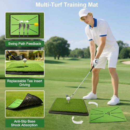 Golf Hitting Mat, with Extra Replaceable Golf Practice Mat for Swing Path Detection Batting Training 16"x12" with Tees, for Driving, Chipping, Indoor/Outdoor - Thumbnail 4