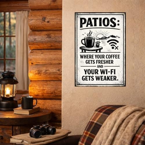 Patios Where Your Coffee Gets Fresher And Your Wi-Fi Gets Weaker Vintage Metal Tin Sign 8x12 Inch Funny Outdoor Wall Decor Retro Patio Porch Deck Garden Coffee Art - Thumbnail 3