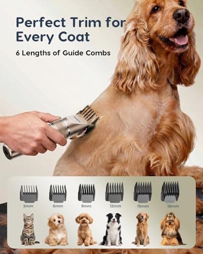Jovipawzy Dog Clippers Low Noise, 2-Speed Quiet Dog Clippers for Grooming Kit Cordless Rechargeable Hair Clippers Shaver Trimmer for Small & Large Dogs,Cats and Animals (Gold) - Thumbnail 5