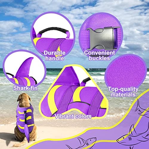 Fragralley Dog Life Jacket Shark, Dog Life Vest Adjustable Ripstop, Dog Swimming Safety Vest with Superior Buoyancy & Rescue Handle for Small Medium Large Dogs, Swim, Pool, Beach, Boating - Thumbnail 6